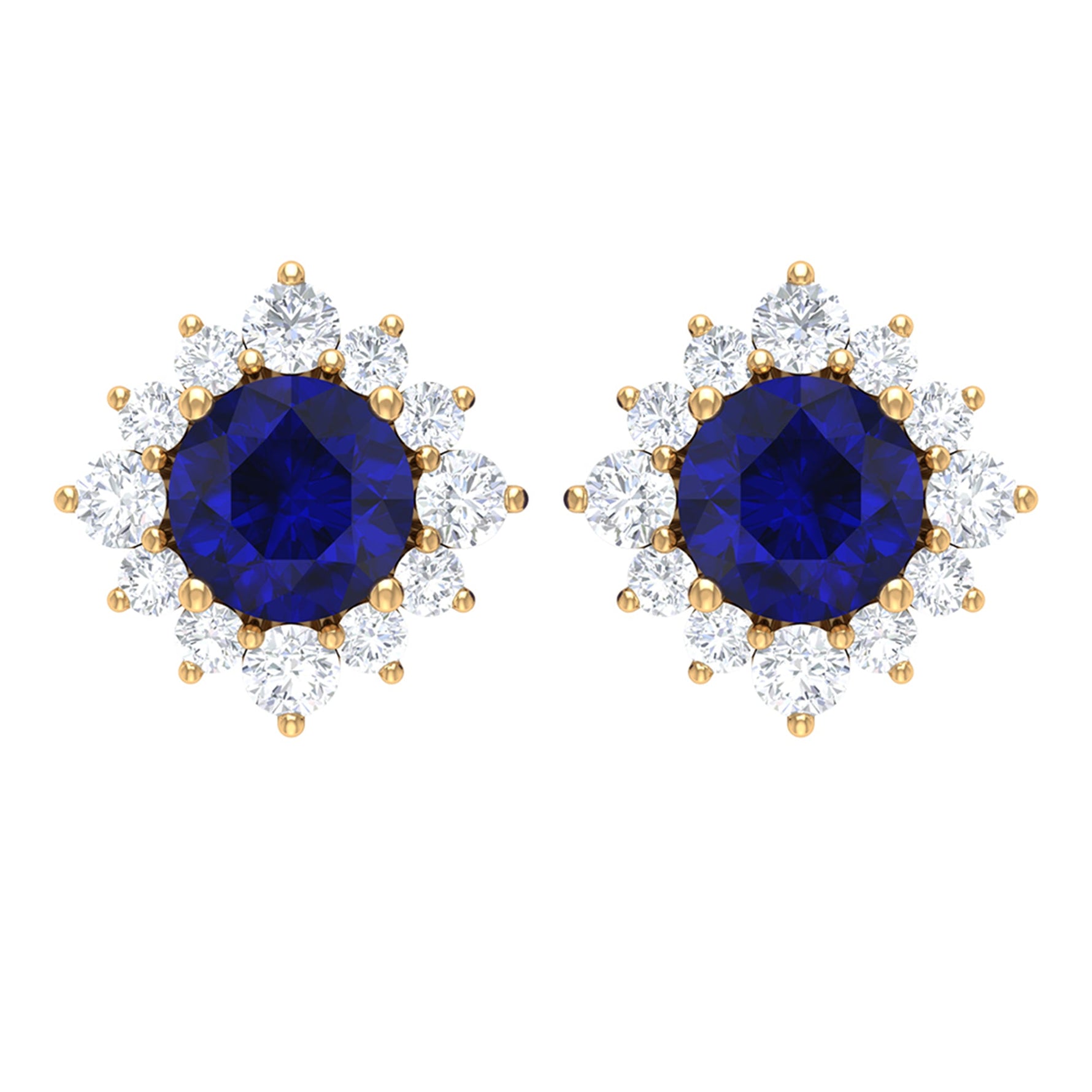 1.25 CT Blue Sapphire Solitaire Stud Earrings with Diamond Halo