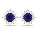 1.25 CT Blue Sapphire Solitaire Stud Earrings with Diamond Halo