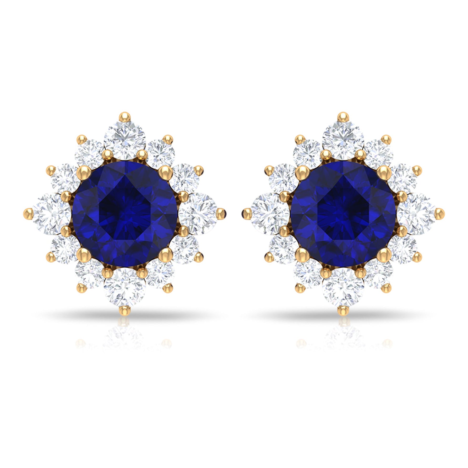 1.25 CT Blue Sapphire Solitaire Stud Earrings with Diamond Halo