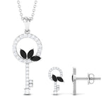 1.25 CT Black Onyx and Diamond Key Pendant Earrings Set