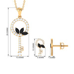 1.25 CT Black Onyx and Diamond Key Pendant Earrings Set