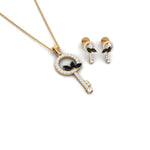 1.25 CT Black Onyx and Diamond Key Pendant Earrings Set