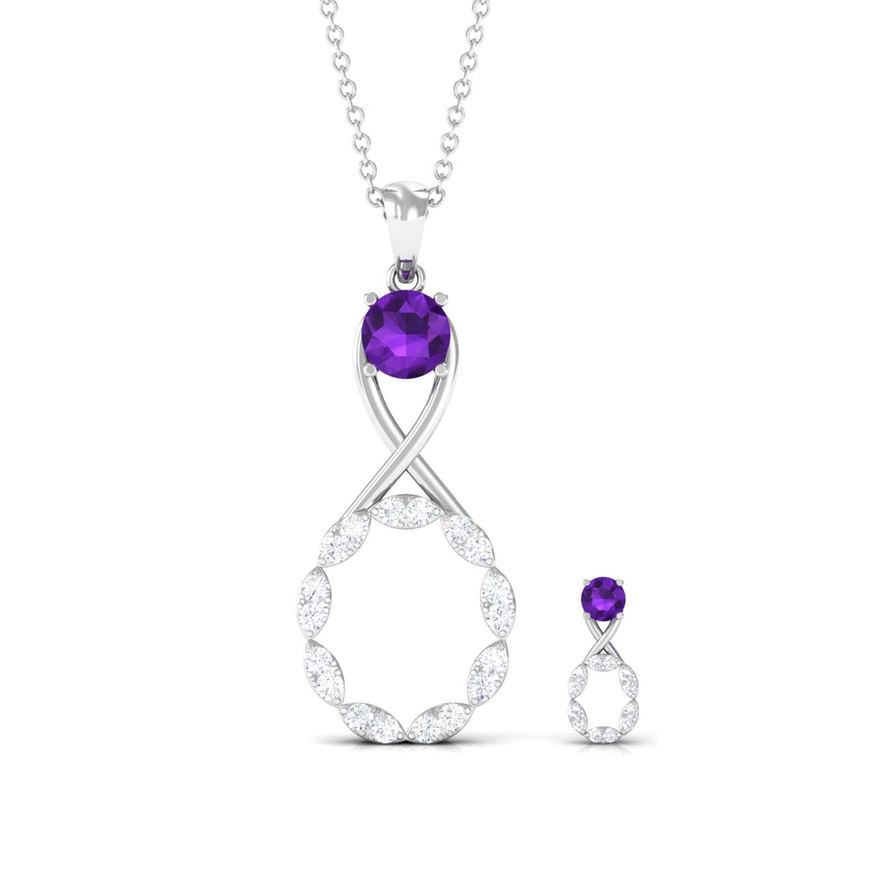 1.25 CT Amethyst and Diamond Infinity Pendant and Earrings Set