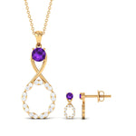 1.25 CT Amethyst and Diamond Infinity Pendant and Earrings Set