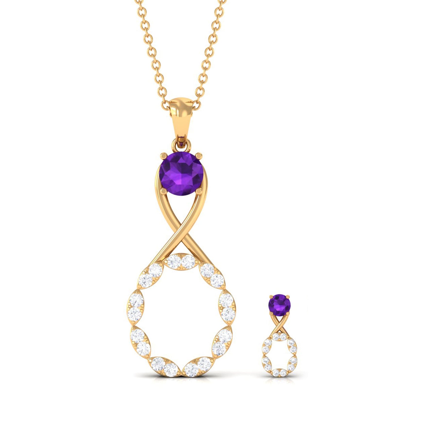 1.25 CT Amethyst and Diamond Infinity Pendant and Earrings Set