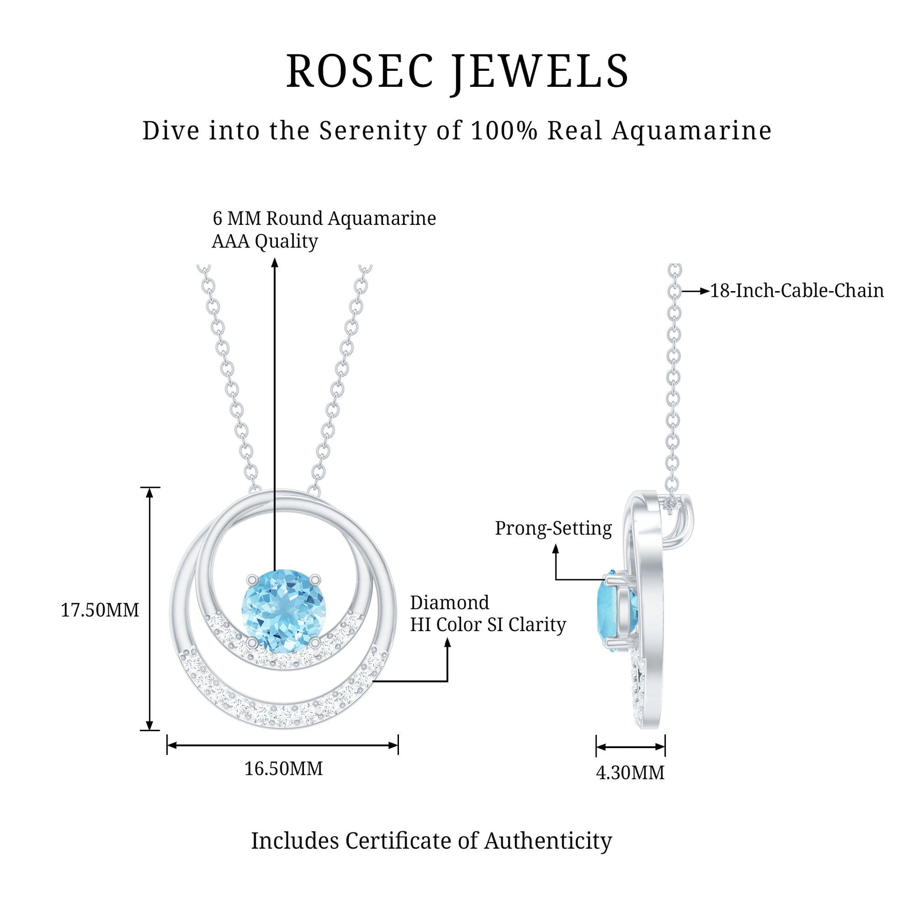 1.25 CT Aquamarine and Diamond Circle Pendant Necklace