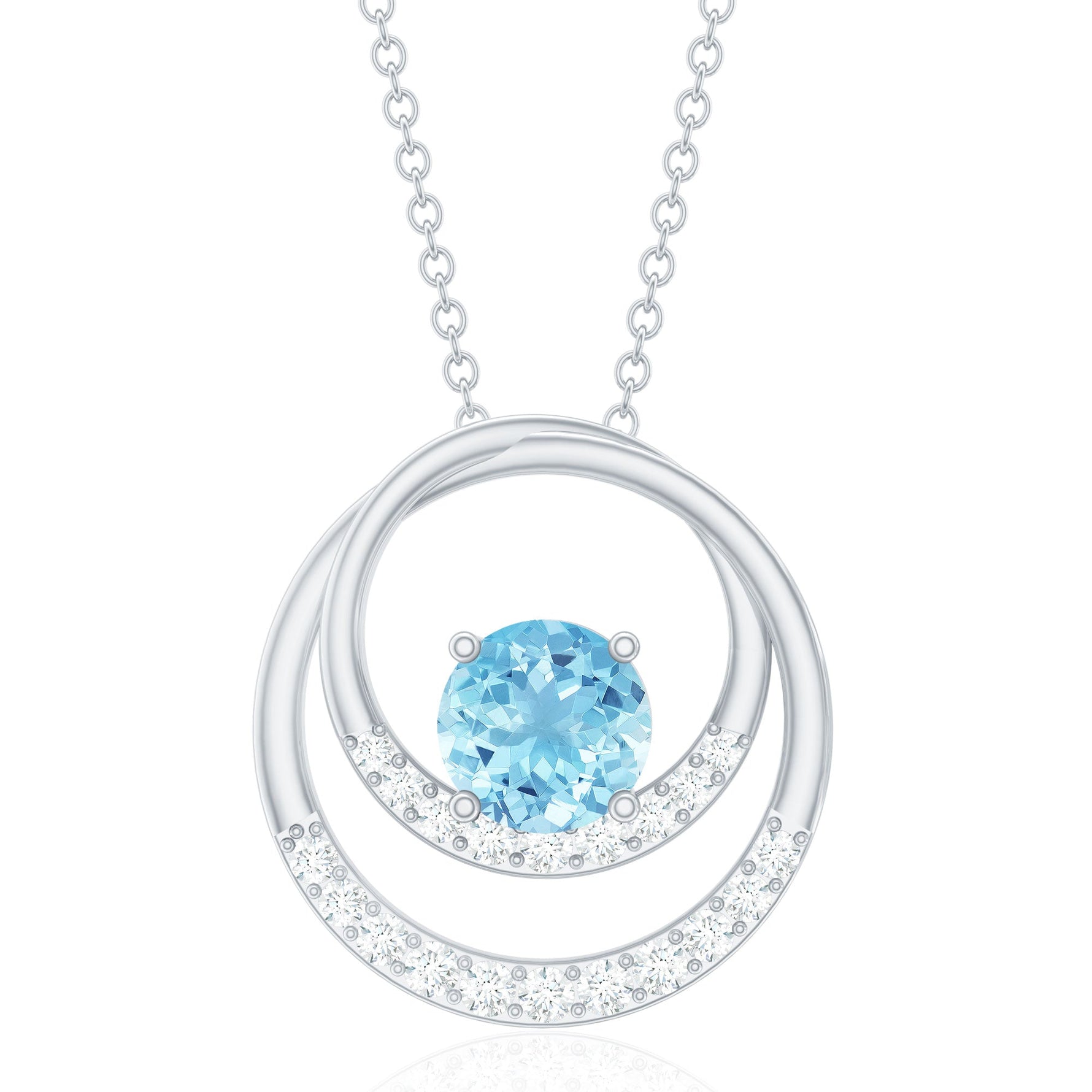 1.25 CT Aquamarine and Diamond Circle Pendant Necklace