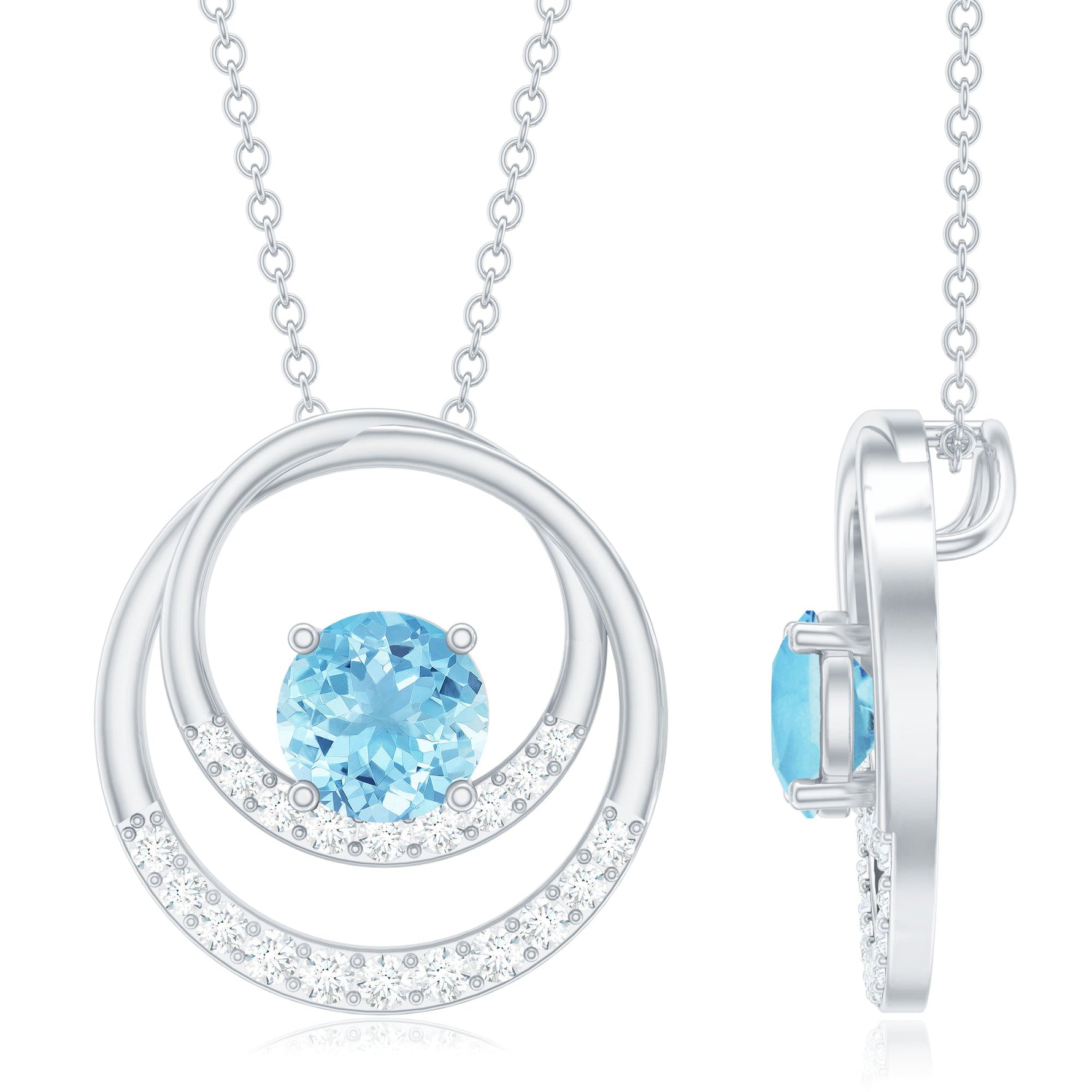 1.25 CT Aquamarine and Diamond Circle Pendant Necklace