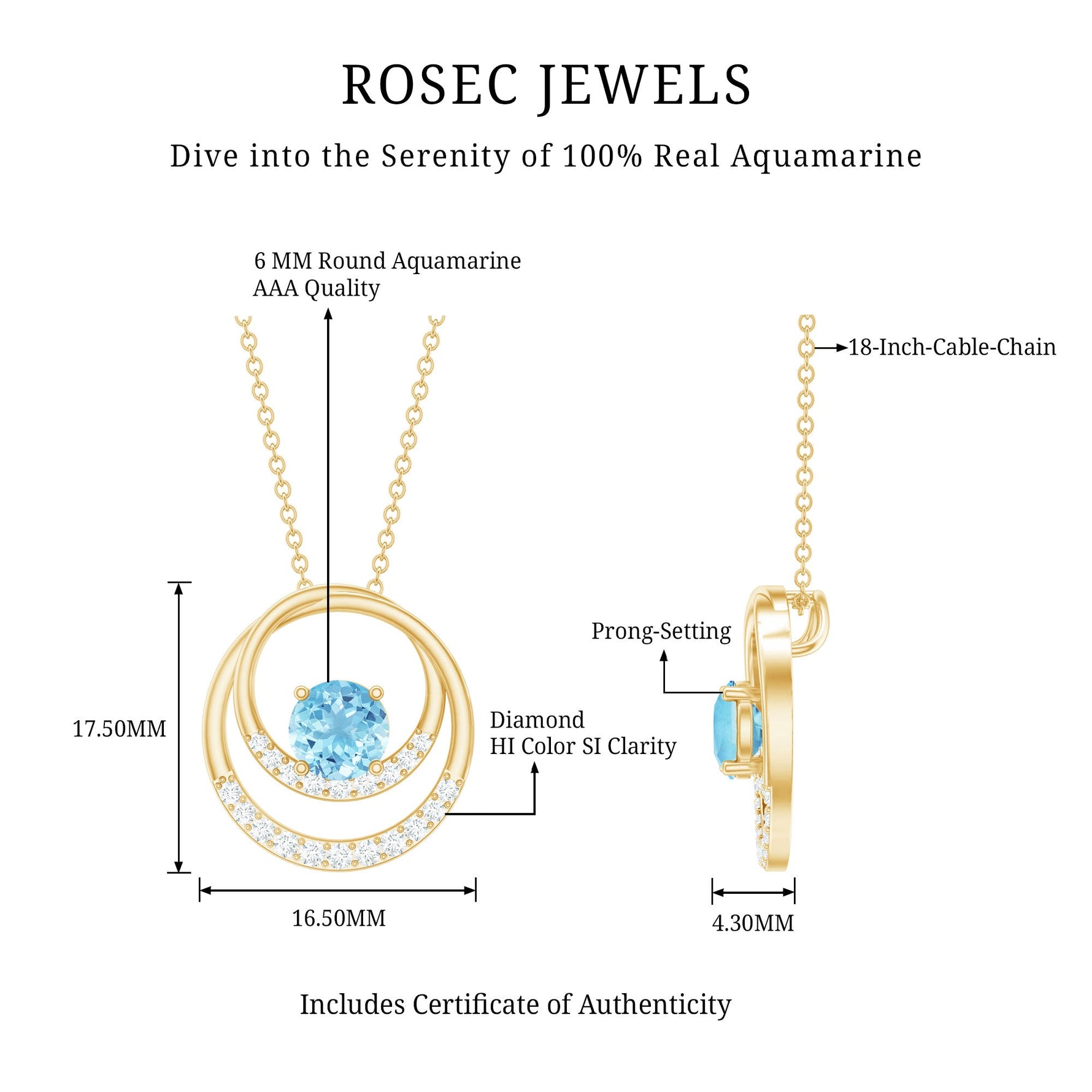 1.25 CT Aquamarine and Diamond Circle Pendant Necklace