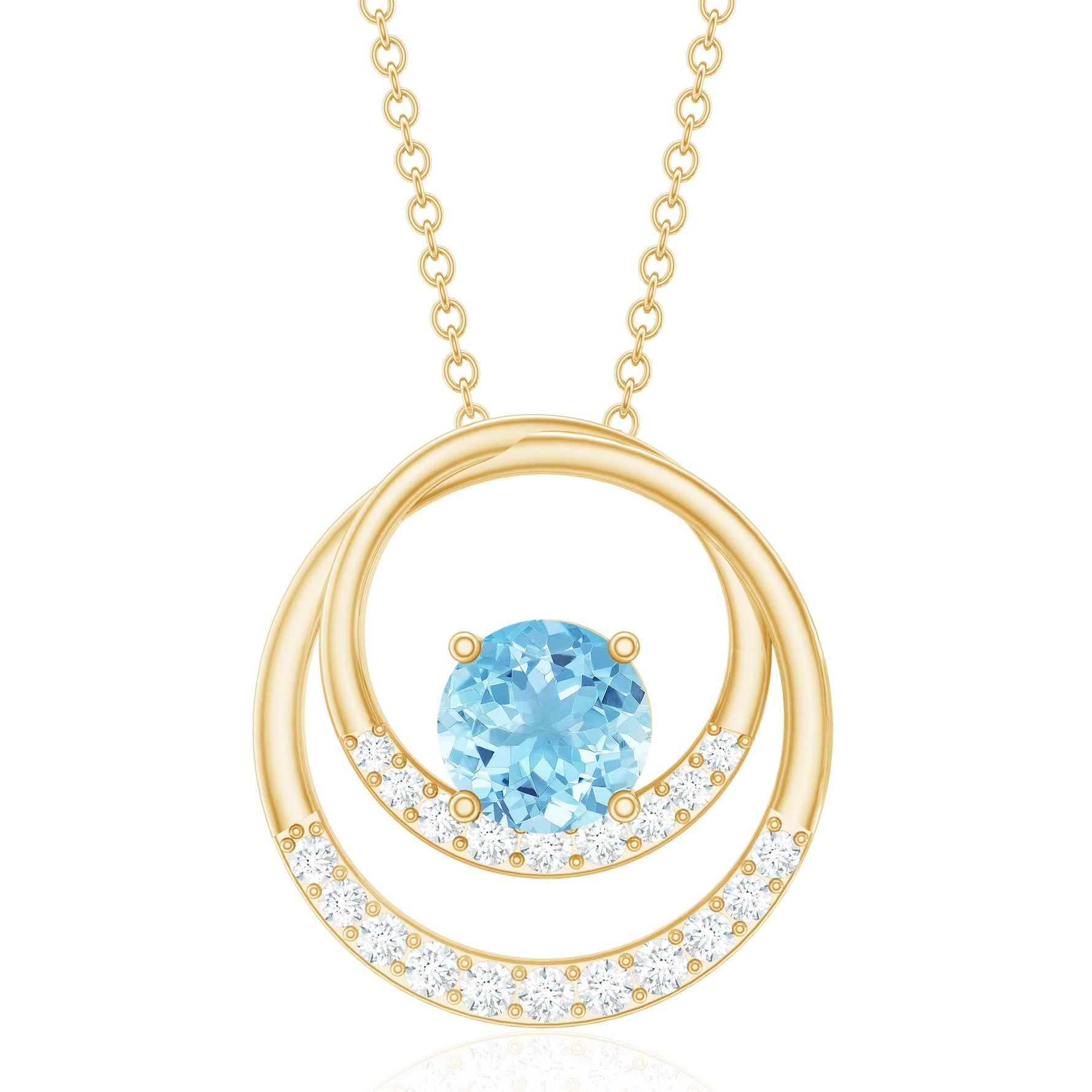 1.25 CT Aquamarine and Diamond Circle Pendant Necklace