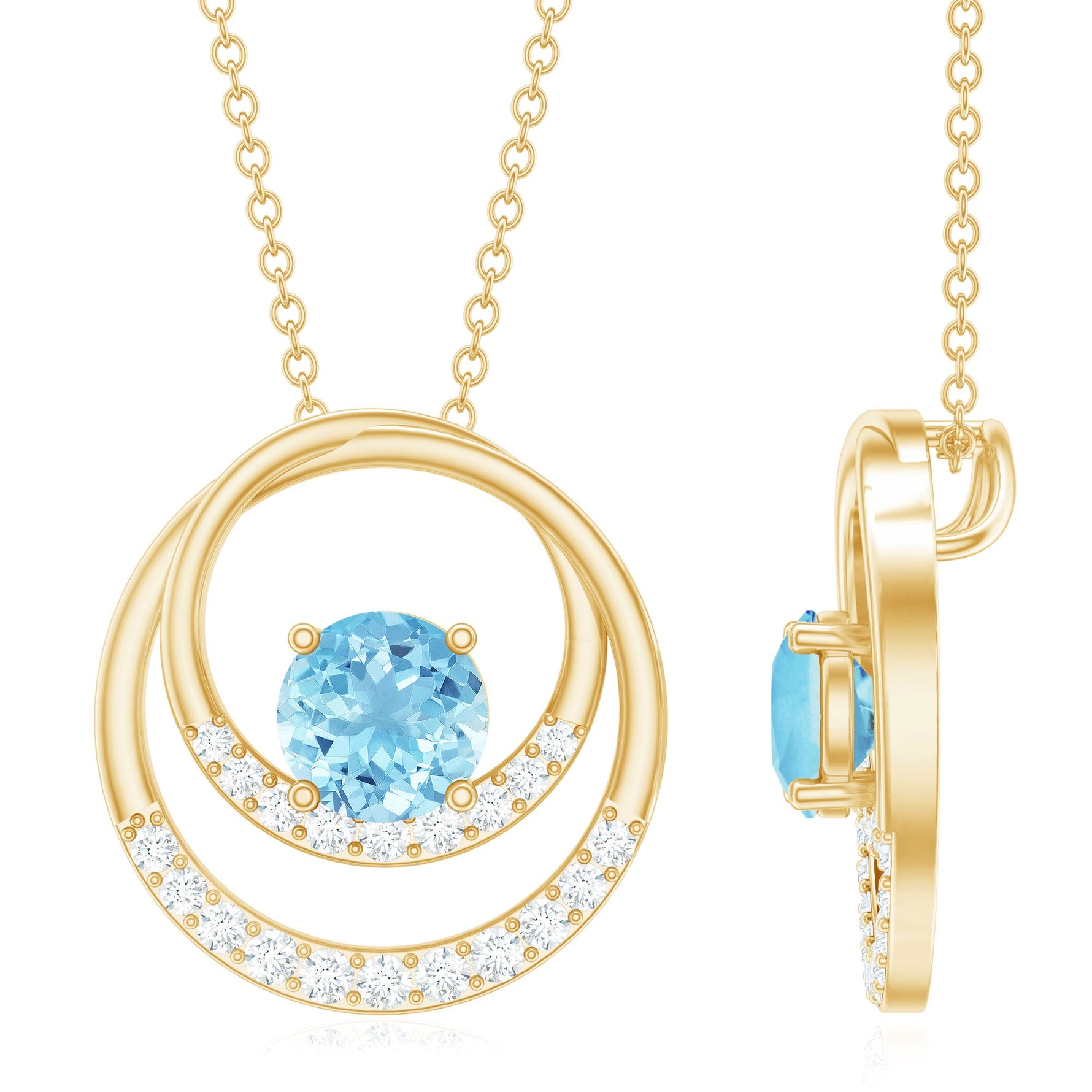 1.25 CT Aquamarine and Diamond Circle Pendant Necklace