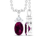 Certified 6X8 MM Oval Rhodolite Necklace with Diamond