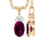 Certified 6X8 MM Oval Rhodolite Necklace with Diamond