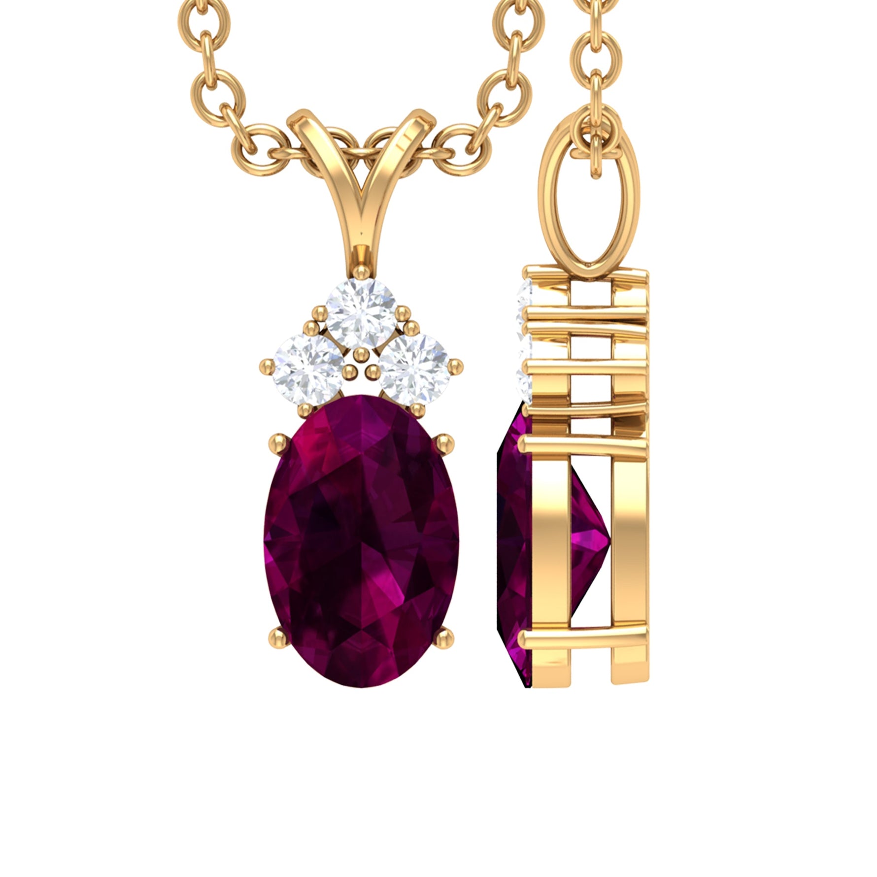 Certified 6X8 MM Oval Rhodolite Necklace with Diamond