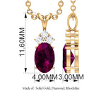 Certified 6X8 MM Oval Rhodolite Necklace with Diamond