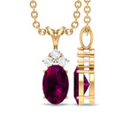 Certified 6X8 MM Oval Rhodolite Necklace with Diamond