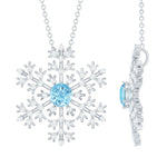 1 CT Snowflake Pendant Necklace with Aquamarine and Diamond