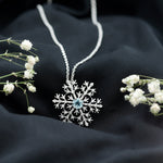 1 CT Snowflake Pendant Necklace with Aquamarine and Diamond