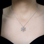 1 CT Snowflake Pendant Necklace with Aquamarine and Diamond