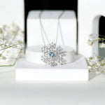 1 CT Snowflake Pendant Necklace with Aquamarine and Diamond