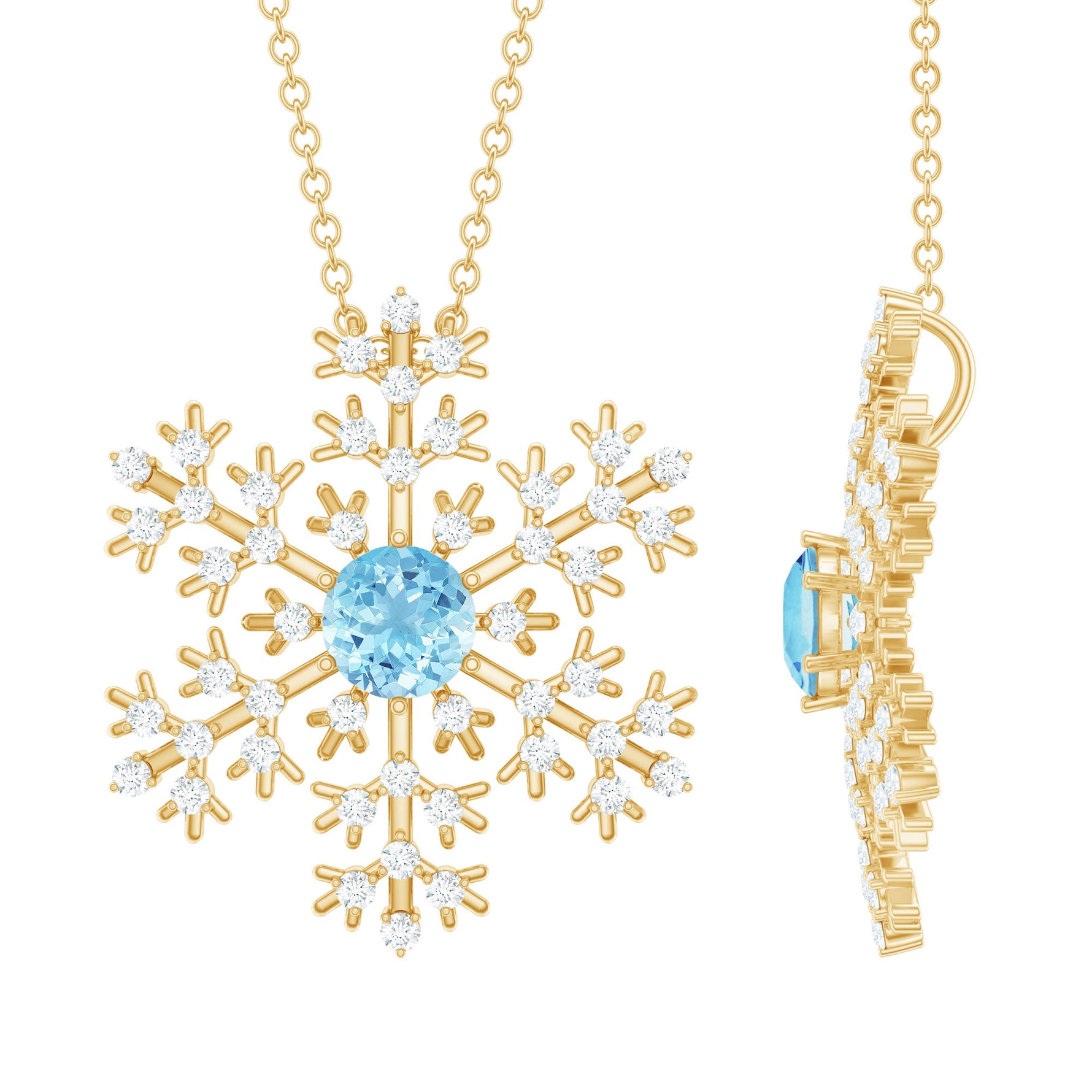 1 CT Snowflake Pendant Necklace with Aquamarine and Diamond
