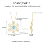 1 CT Snowflake Pendant Necklace with Aquamarine and Diamond