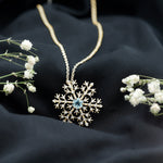 1 CT Snowflake Pendant Necklace with Aquamarine and Diamond