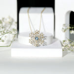 1 CT Snowflake Pendant Necklace with Aquamarine and Diamond
