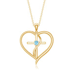 0.25 CT Aquamarine Cross Heart Pendant Necklace in Prong Setting