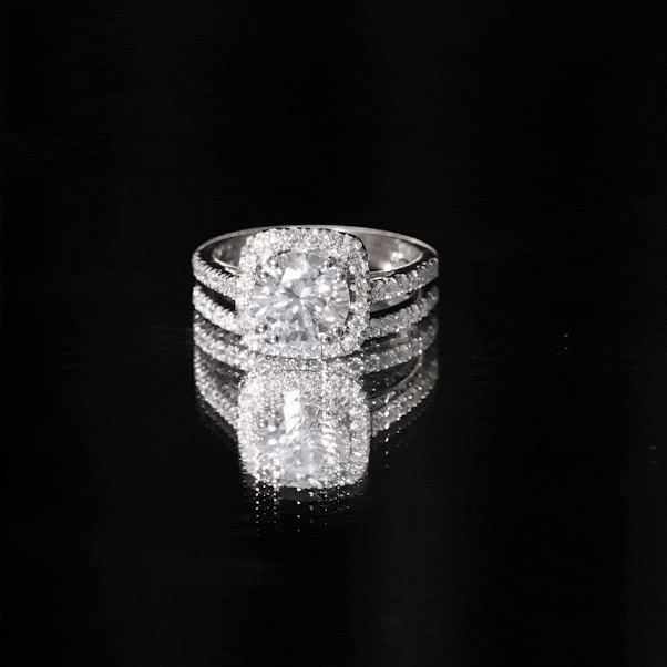 Round Certified Moissanite Wedding Ring Set with Halo