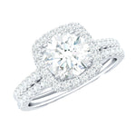 Round Certified Moissanite Wedding Ring Set with Halo