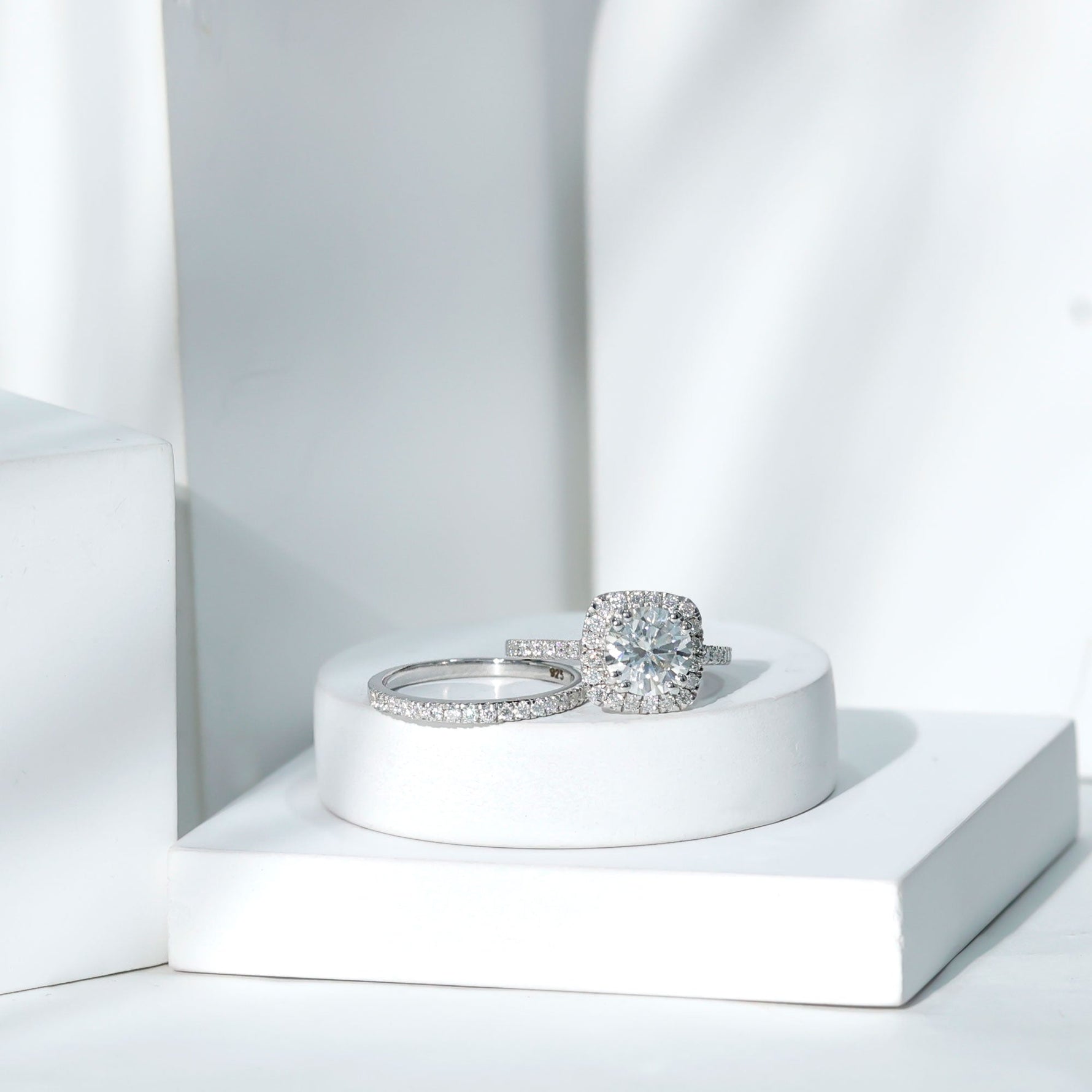 Round Certified Moissanite Wedding Ring Set with Halo