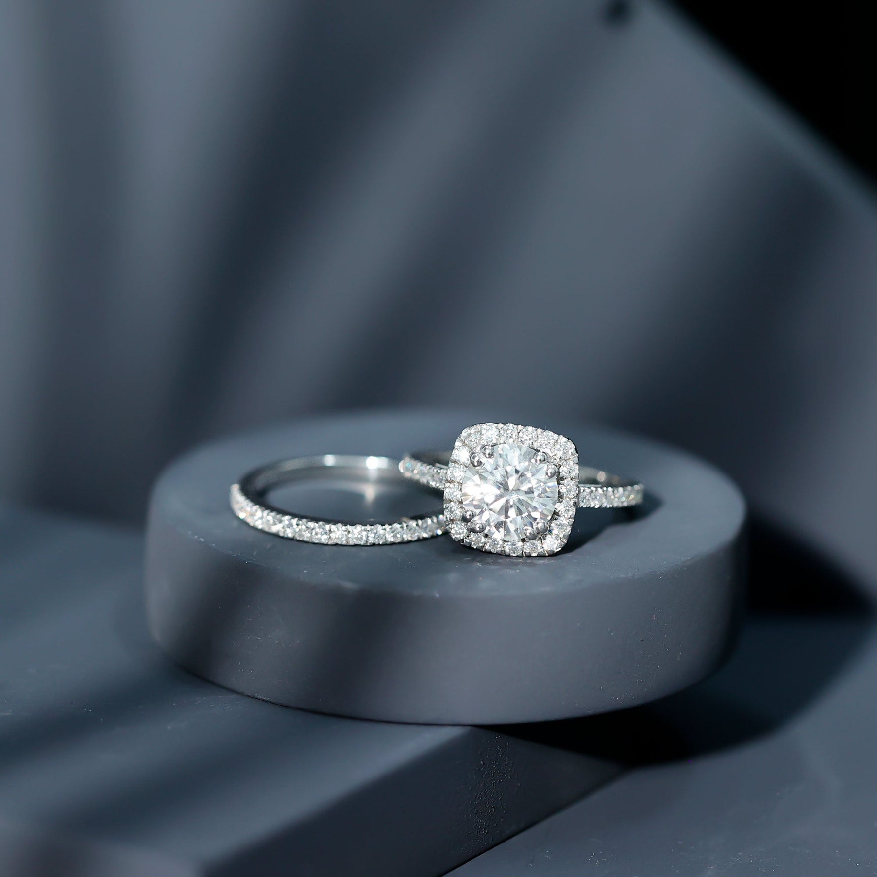 Round Certified Moissanite Wedding Ring Set with Halo