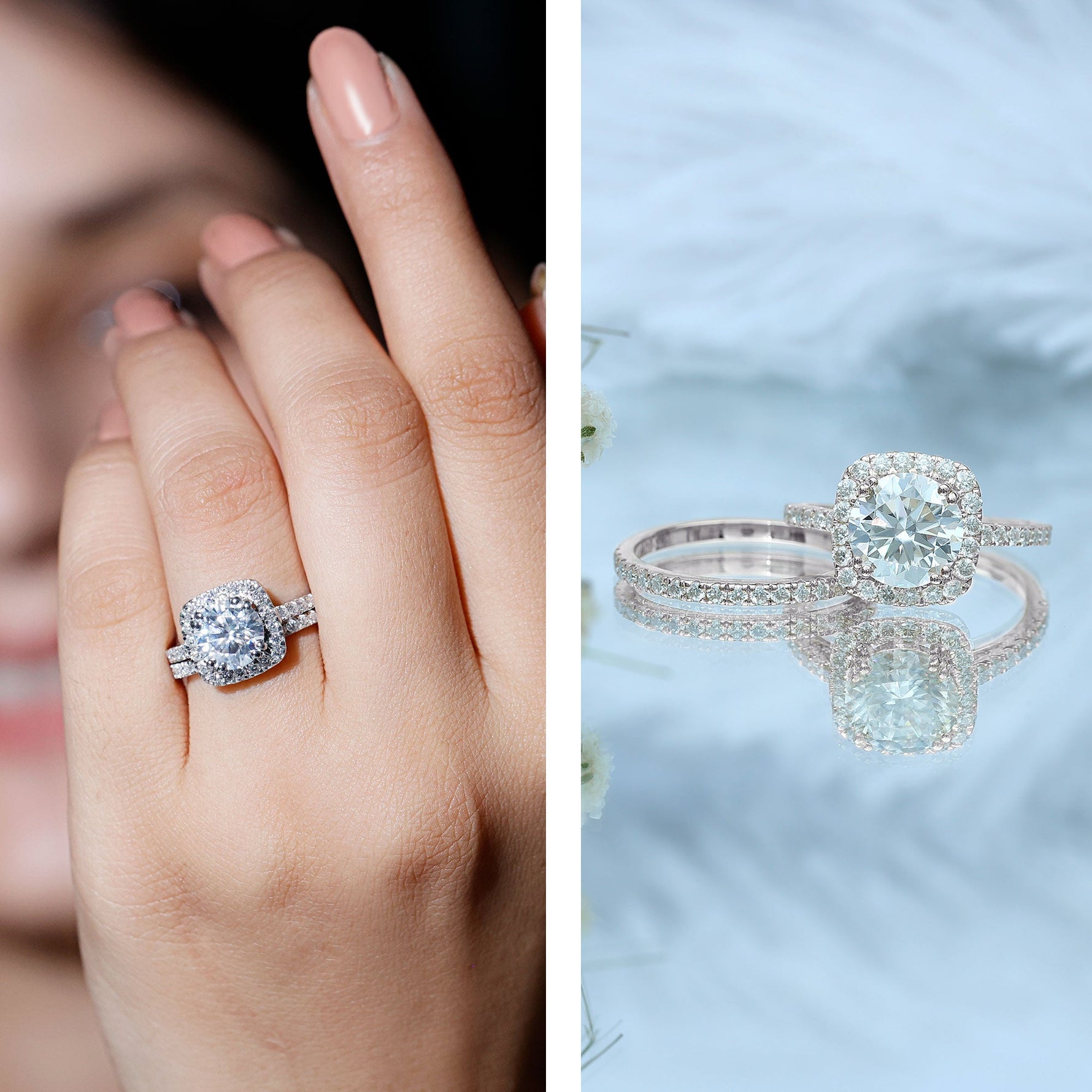 3.25 CT Round Certified Moissanite Wedding Silver Ring Set with Halo