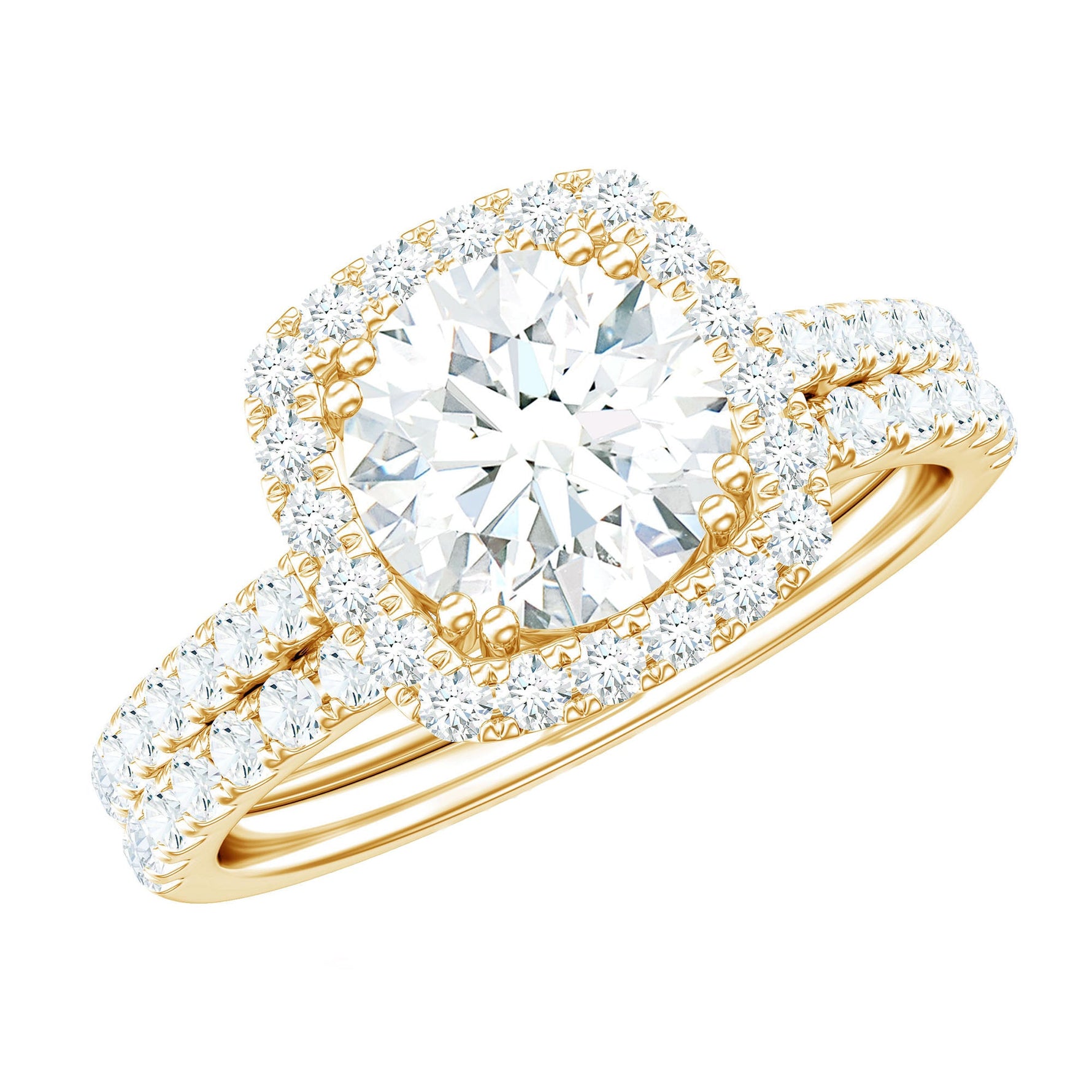 Round Certified Moissanite Wedding Ring Set with Halo