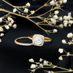 Round Certified Moissanite Wedding Ring Set with Halo