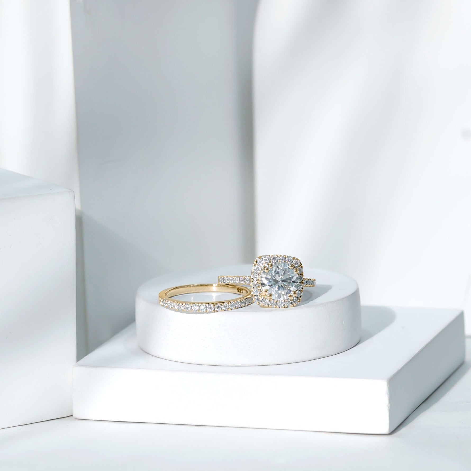 Round Certified Moissanite Wedding Ring Set with Halo