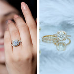 Round Certified Moissanite Wedding Ring Set with Halo