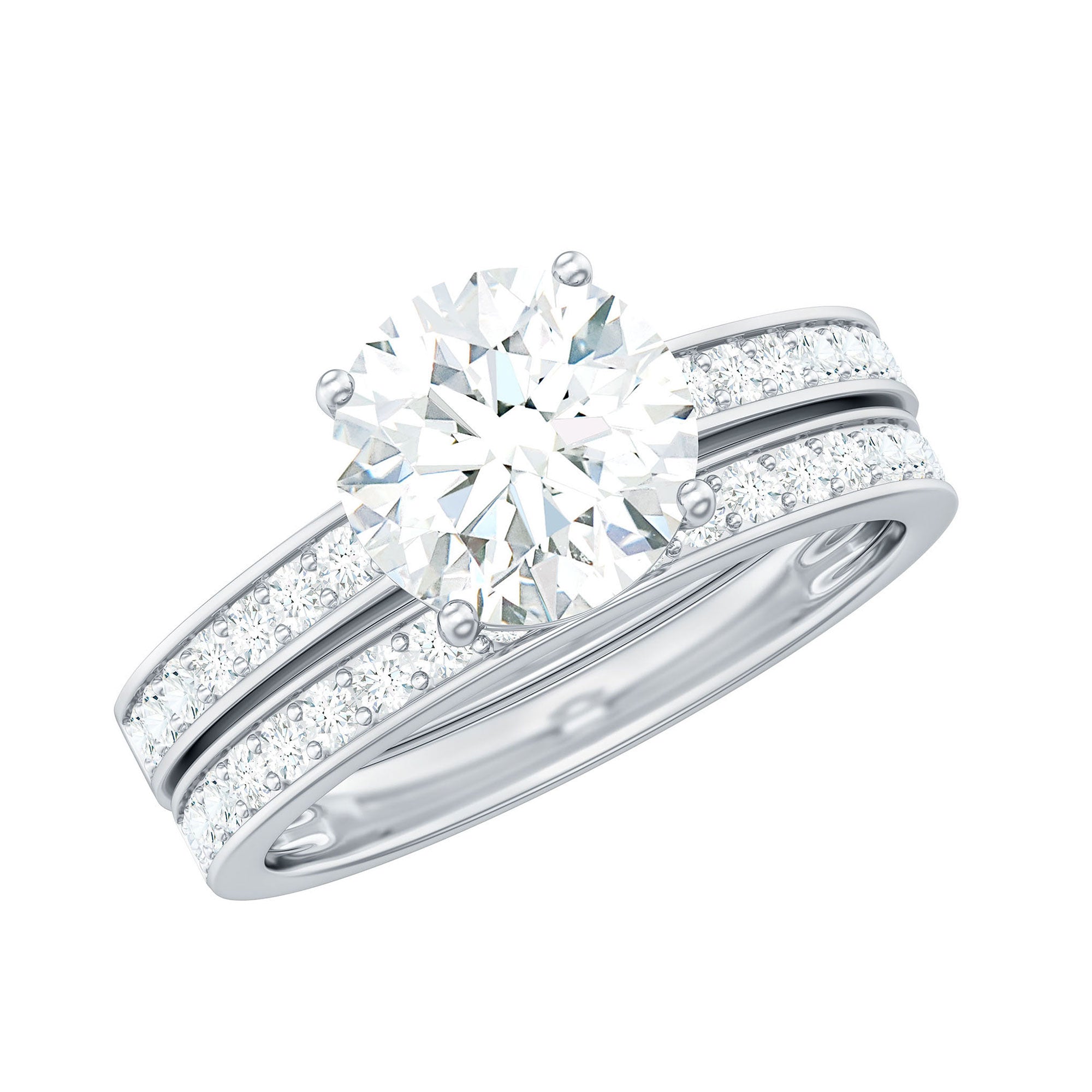 3 CT Solitaire Moissanite Engagement Silver Ring Set