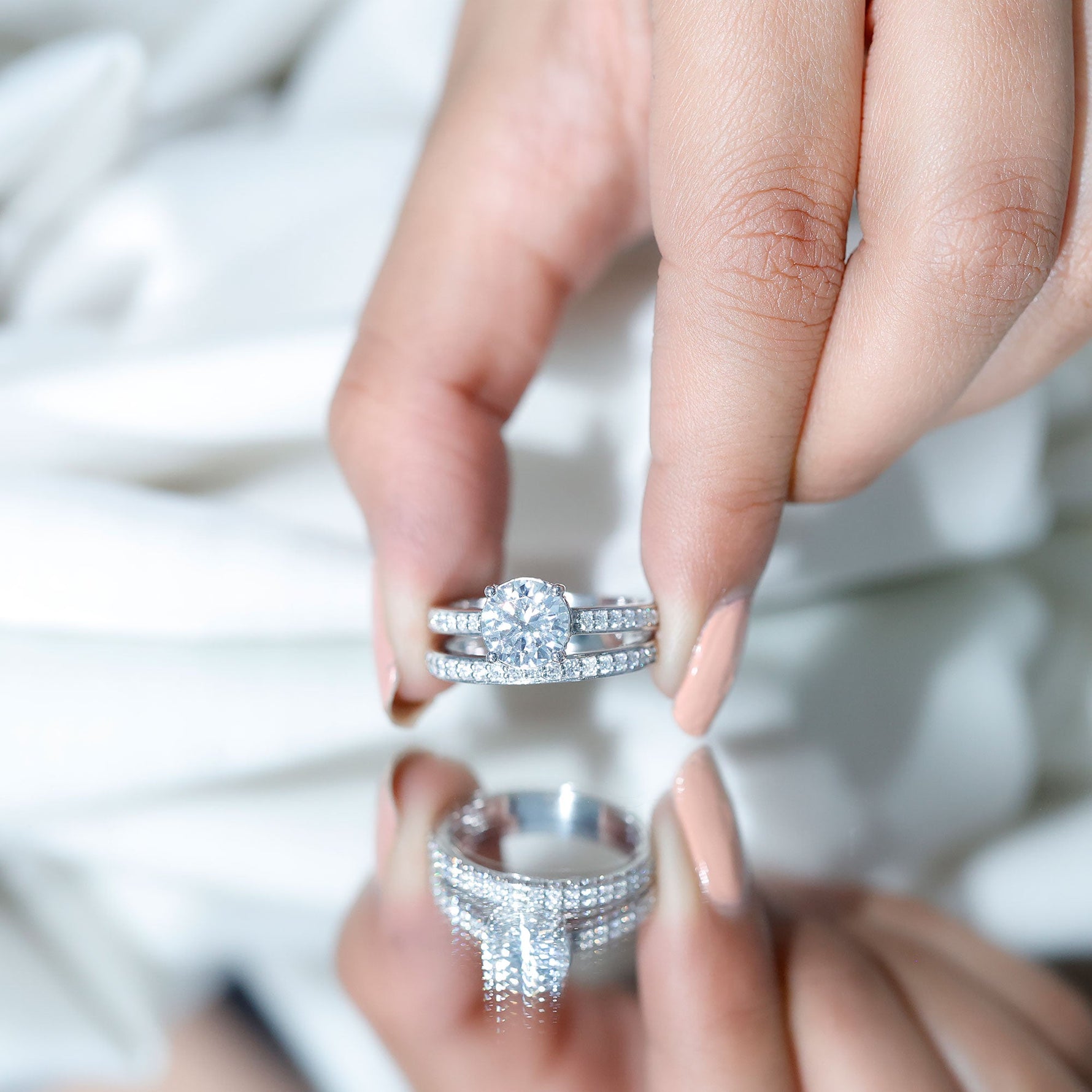 3 CT Solitaire Moissanite Engagement Silver Ring Set