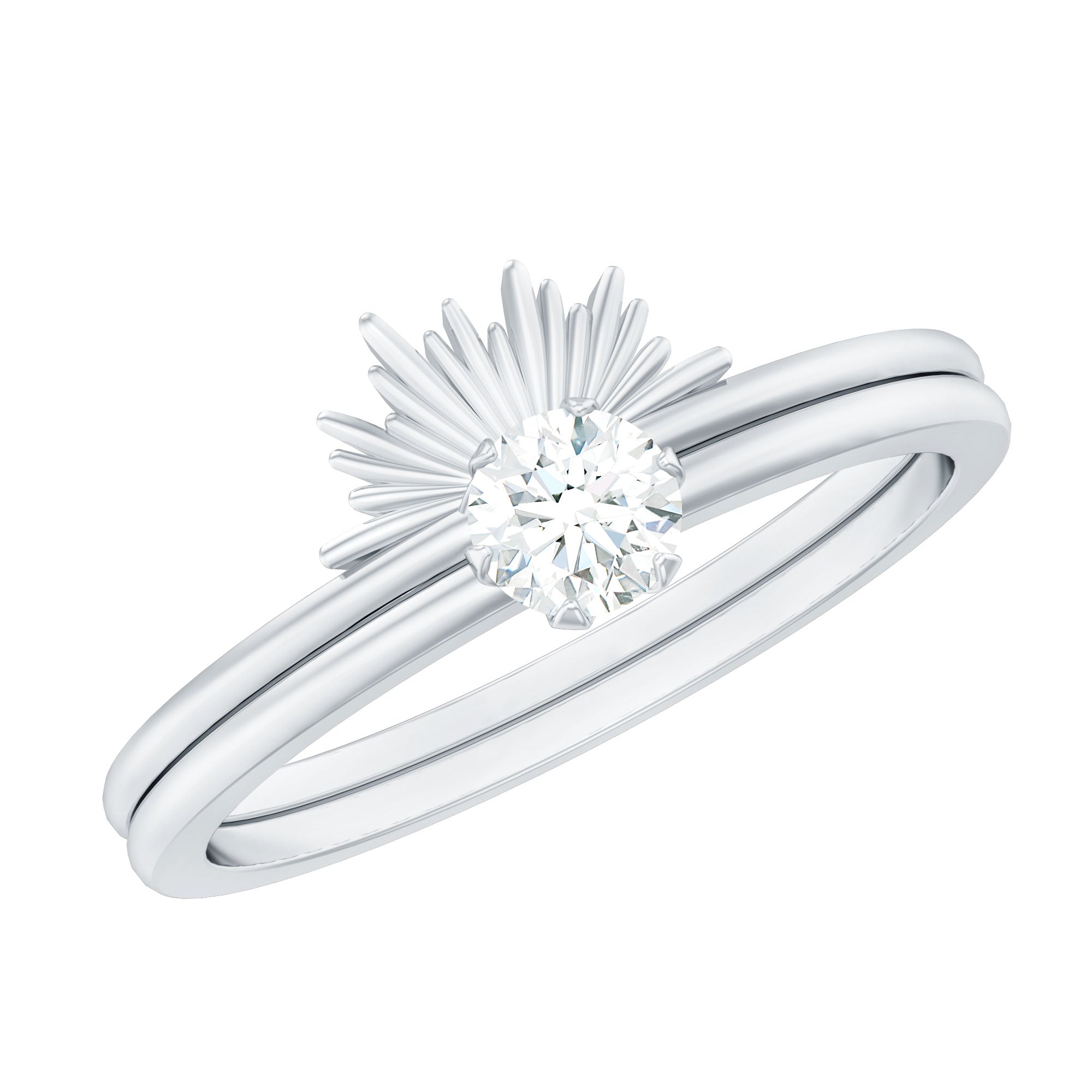 1/4 CT Round Diamond Sunburst Wedding Ring Set in Gold