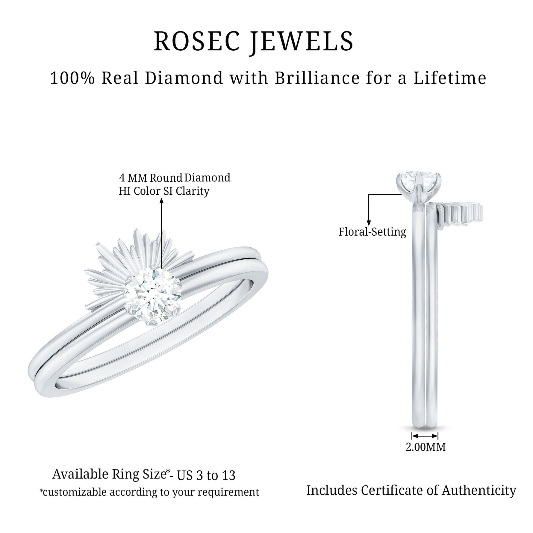 1/4 CT Round Diamond Sunburst Wedding Ring Set in Gold