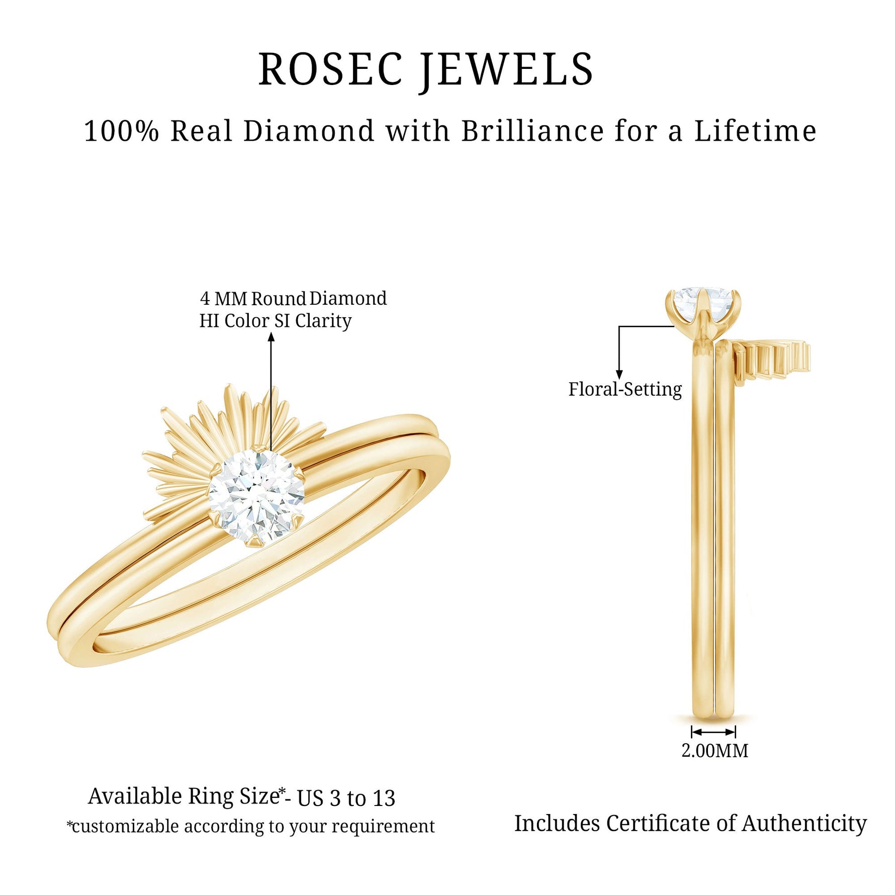 1/4 CT Round Diamond Sunburst Wedding Ring Set in Gold