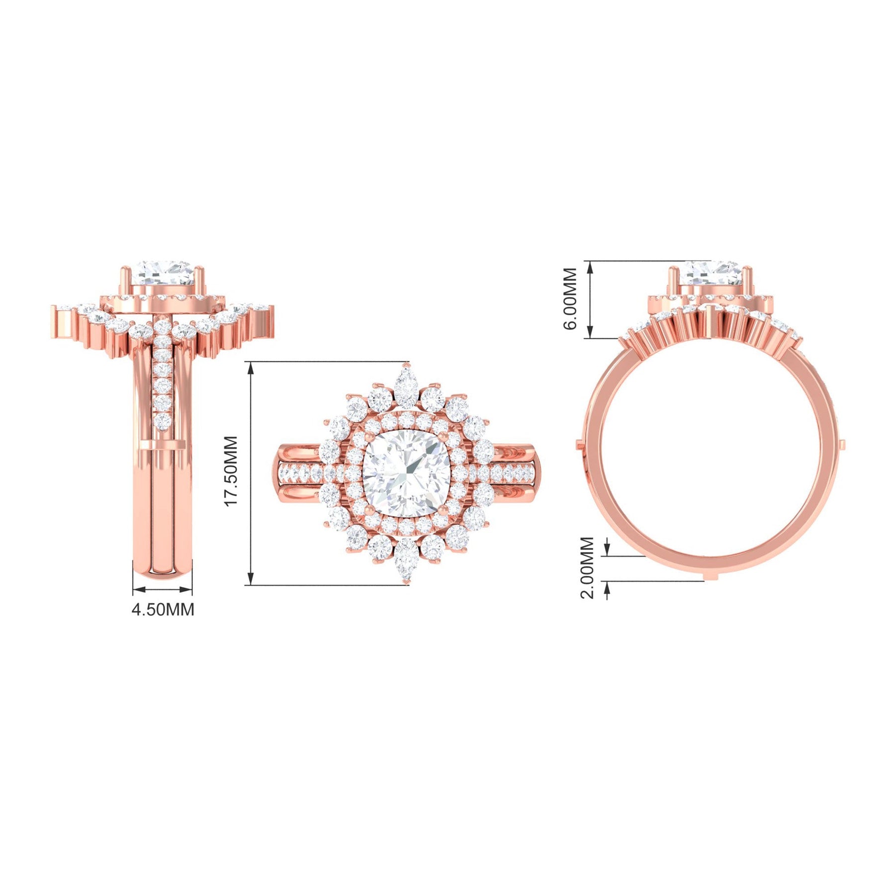 Cushion Cut Moissanite Vintage Inspired Wedding Ring Set