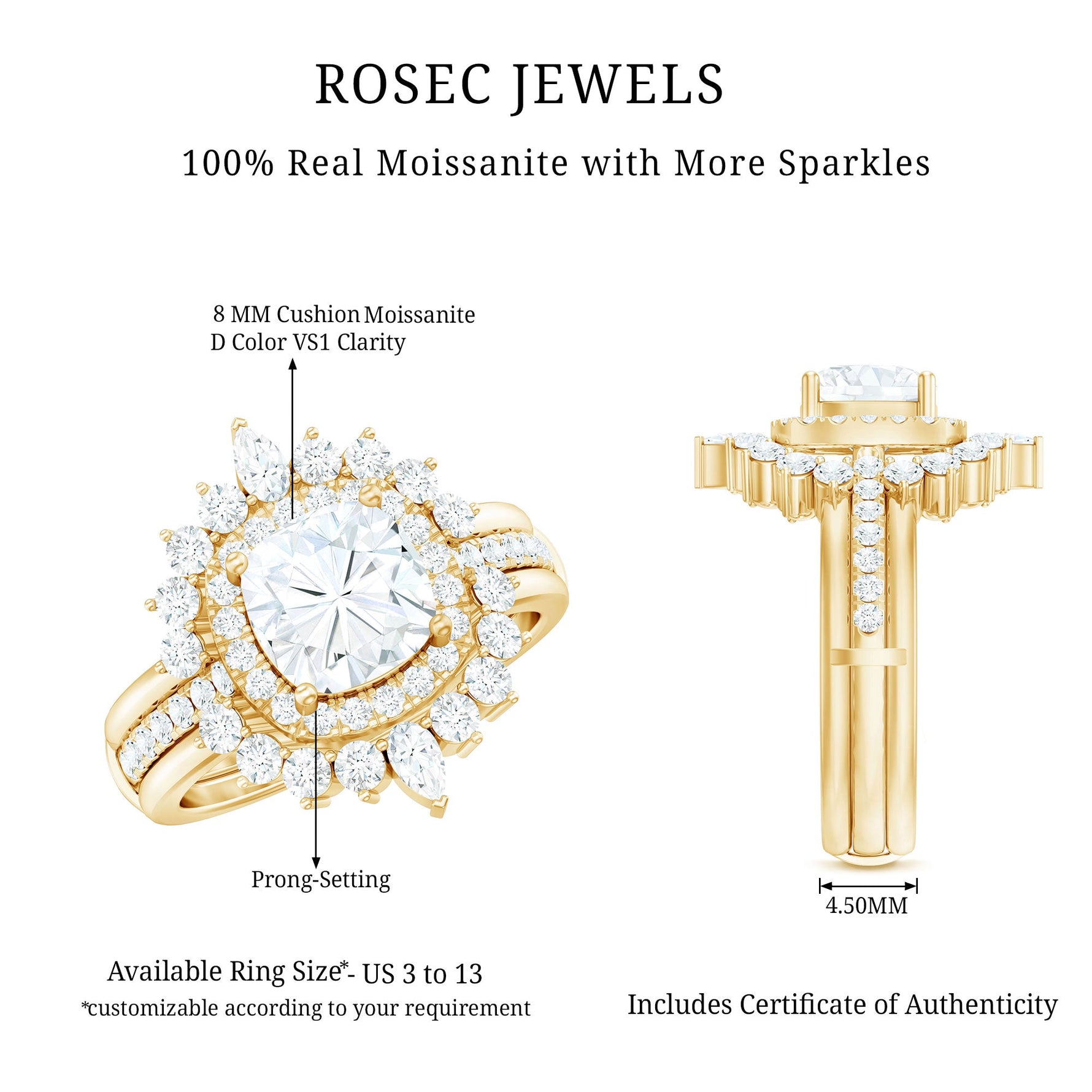 Cushion Cut Moissanite Vintage Inspired Wedding Ring Set