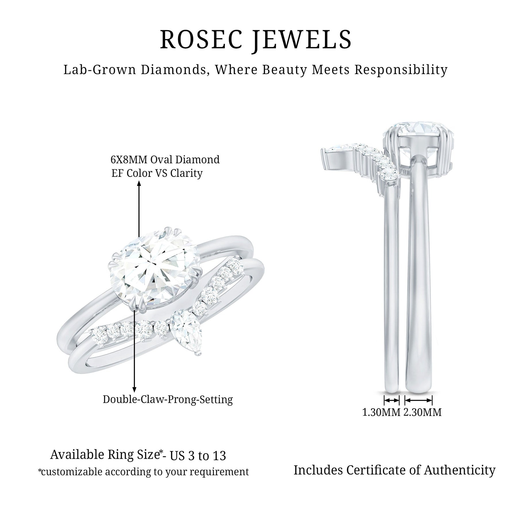 Certified 6X8 MM Oval Lab Grown Diamond Engagement Ring With Enhancer