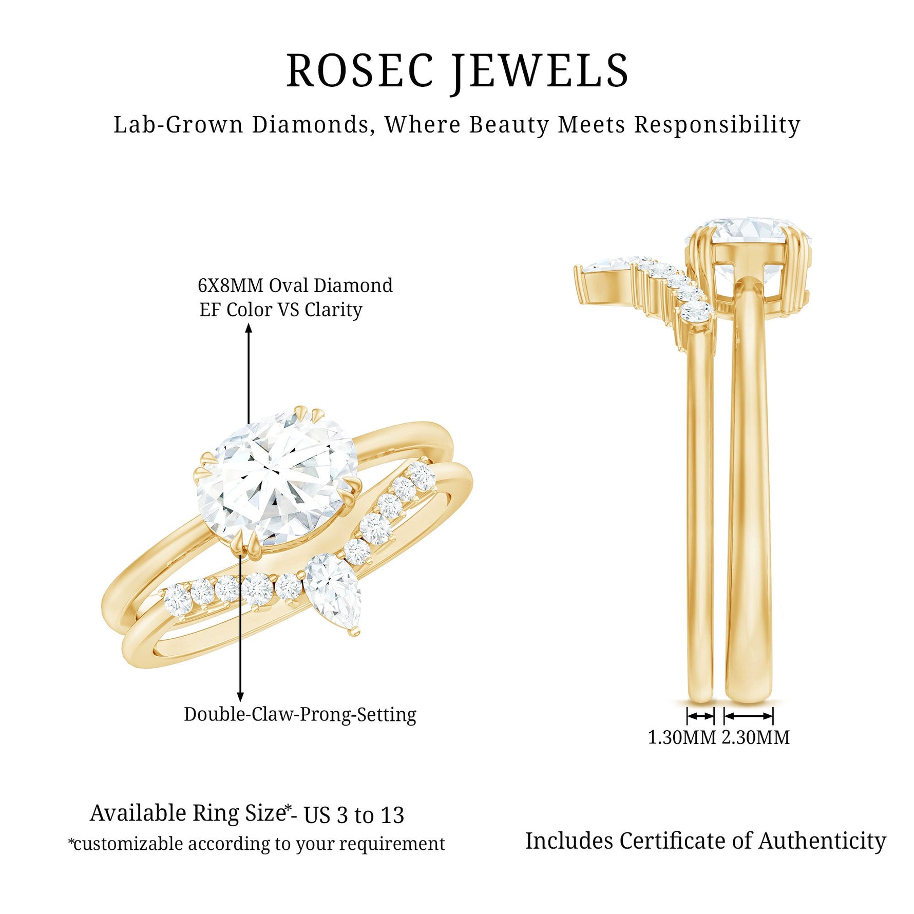 Certified 6X8 MM Oval Lab Grown Diamond Engagement Ring With Enhancer