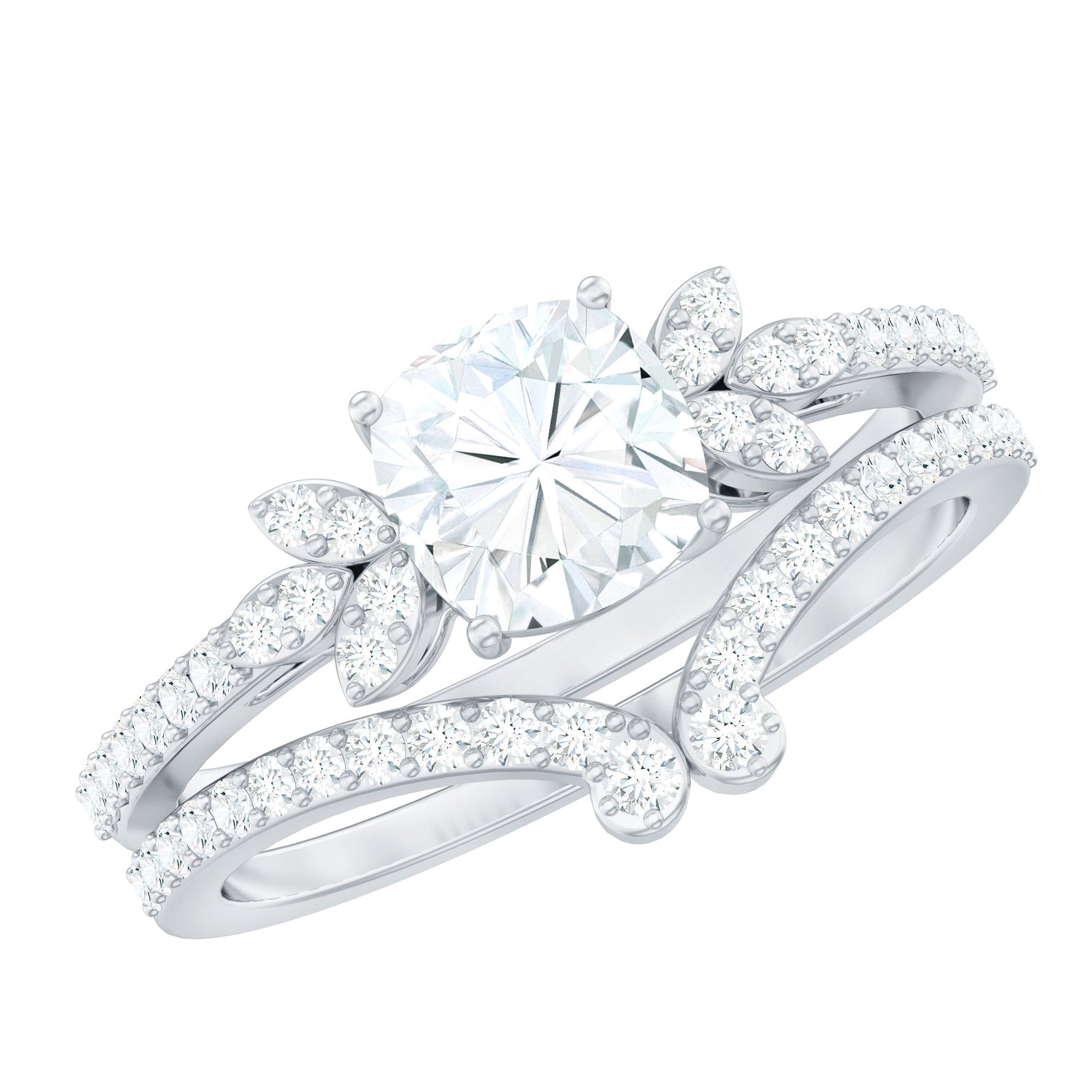 Certified 6 MM Cushion Lab Grown Diamond Engagement Ring with Wedding Band