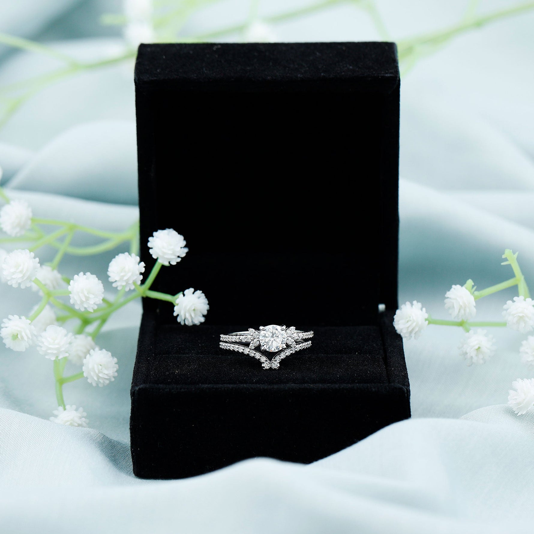 Certified 6 MM Cushion Lab Grown Diamond Engagement Ring with Wedding Band