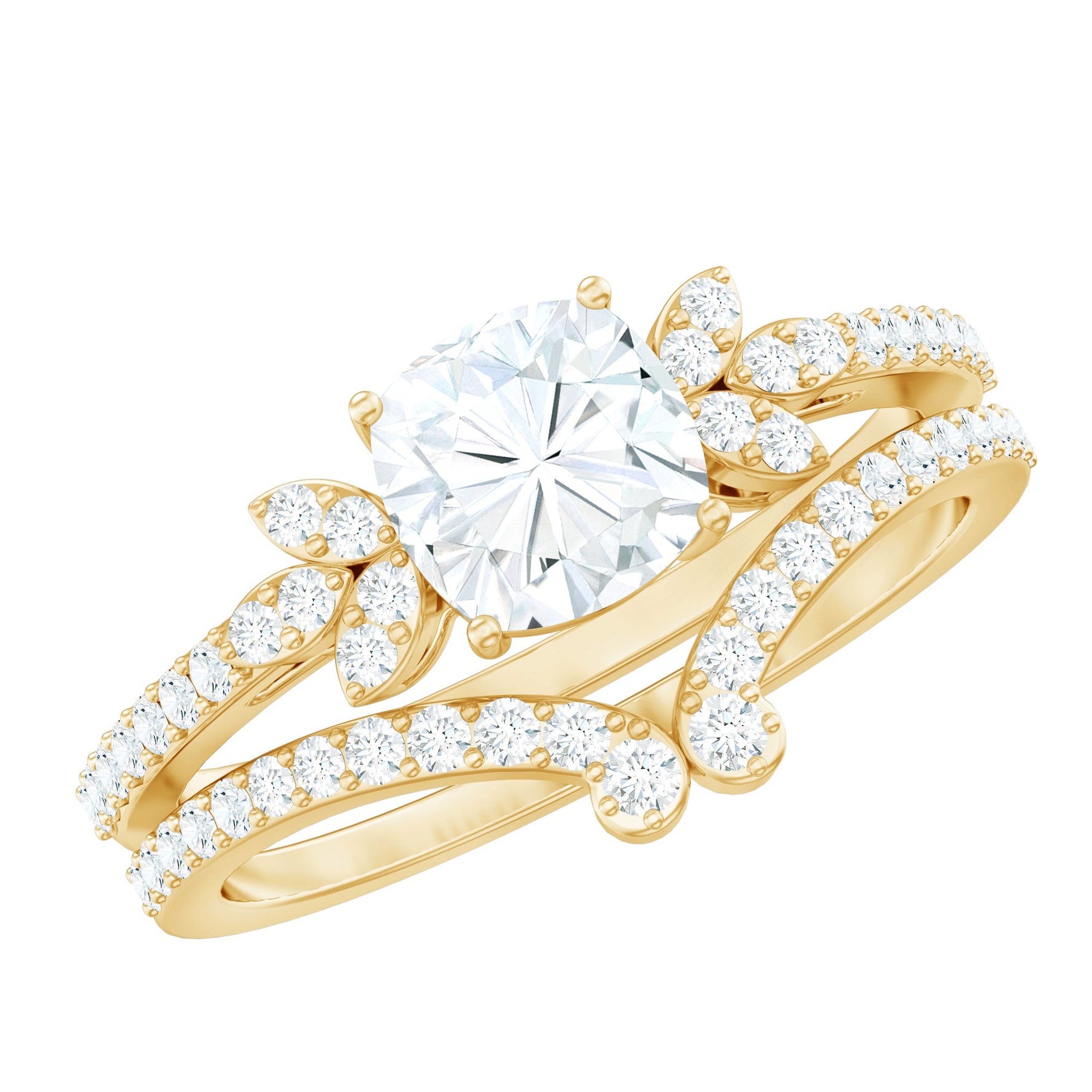 Certified 6 MM Cushion Lab Grown Diamond Engagement Ring with Wedding Band